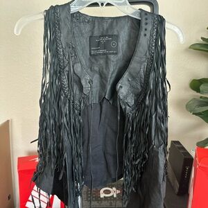 AllSaints Black Leather fringe Vest